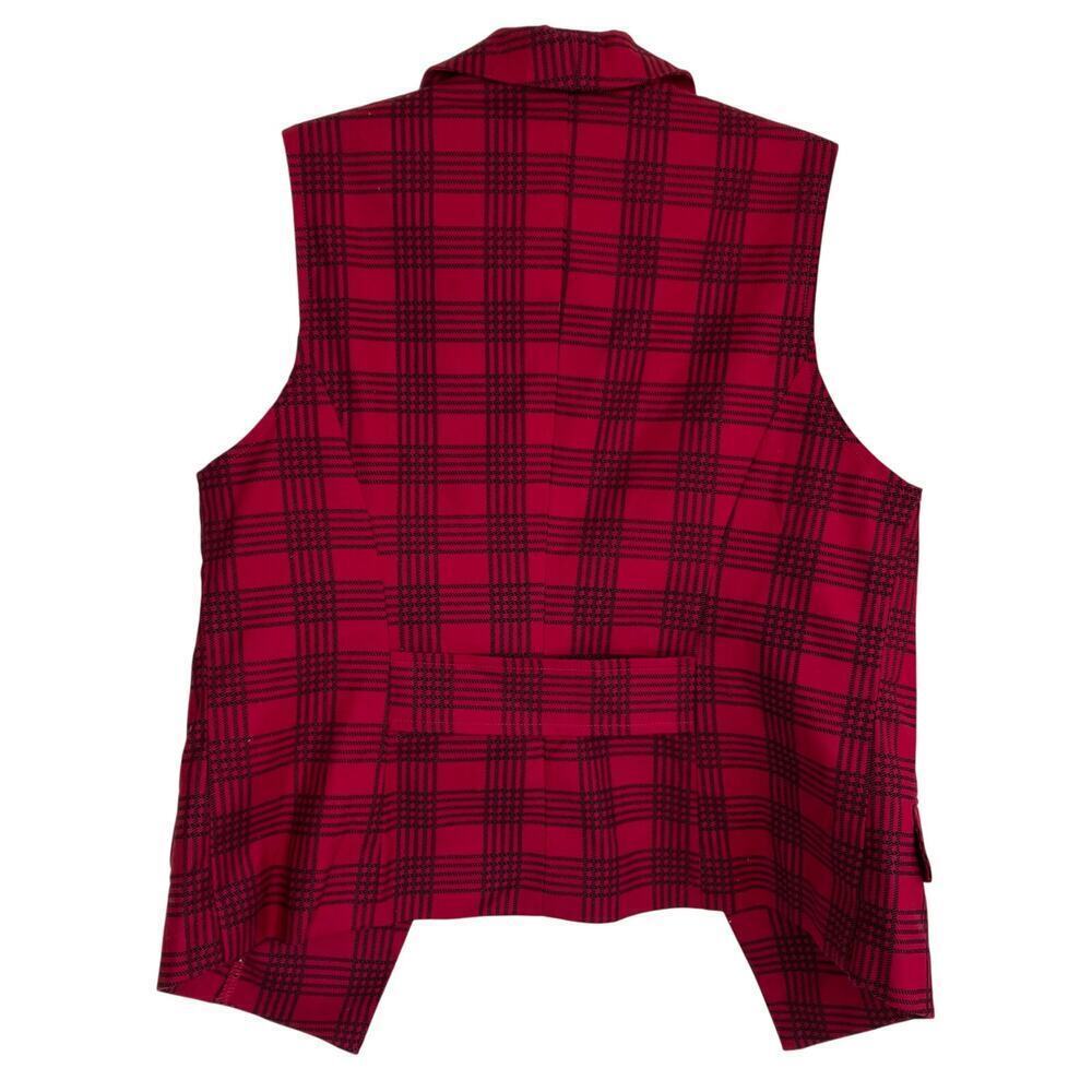 Guess Sz M Red & Black Plaid Double-Breasted Military Style Vest Punk Rock Y2K - Picture 9 of 16